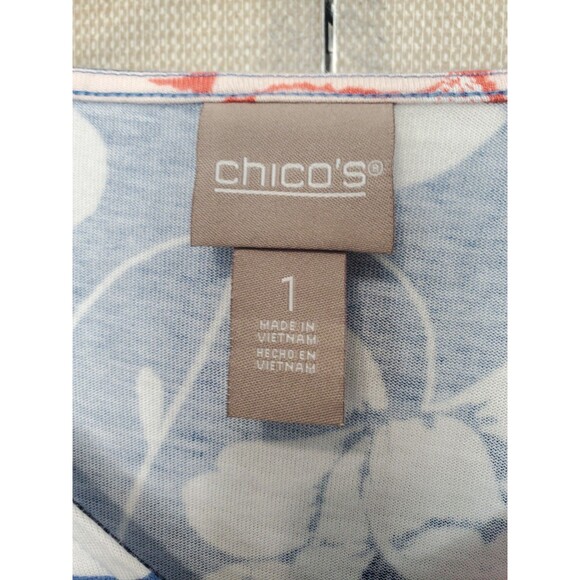 Chico's Cotton/Modal Floral Troupe Puff-Sleeve V-Neck T-Shirt Ruffle Size 1 Med - Picture 3 of 7